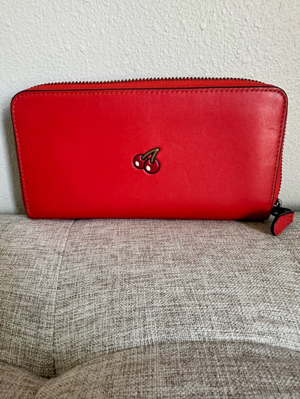 Coach Red Accordion Zip Wallet Pac Man Cherry Design Wallet